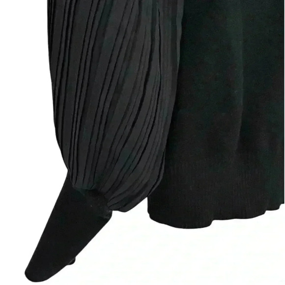Sioni Women's Black Sheer Pleated Sleeve Mock Neck Blouse Size M - Picture 6 of 13